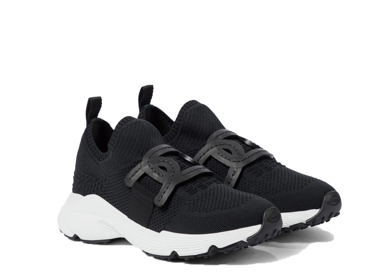 T0D Leather-trimmed Knit Sneakers Black 1 Leather trimmed knit sneakers.jpg