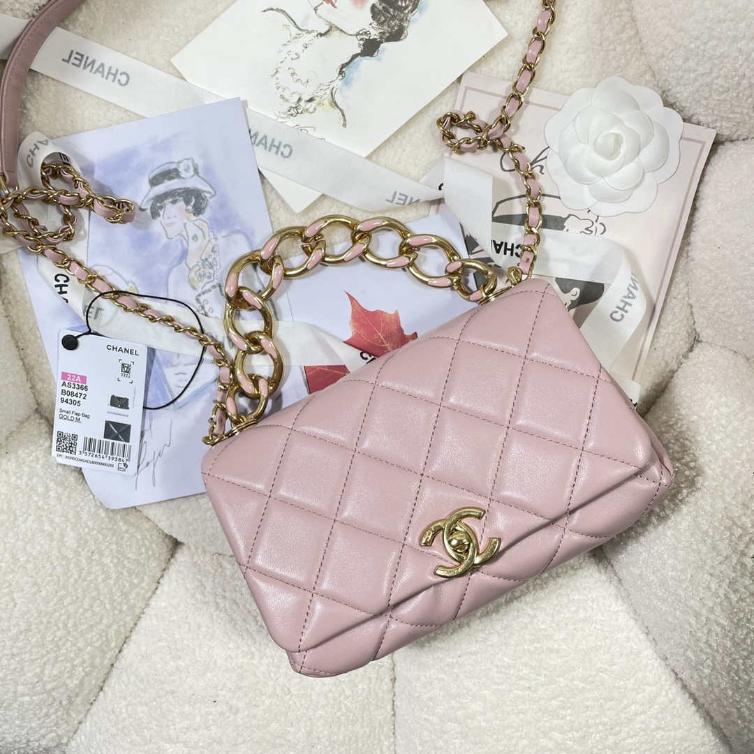 CN AS3366 Flap Bag 20cm Lambskin Pink 5 chanel as3366 mini flap bag 20cm lambskin 050 luxibags.ru .jpg