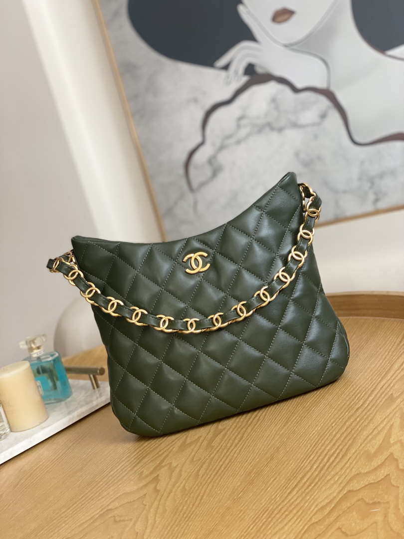 CN AS3631 2022 new hippie underarm Hobo bag Lambskin Dark Green 1 chanel as3631 2022 new hippie underarm bag shoulder bag dark green 001 luxibags.ru .jpg