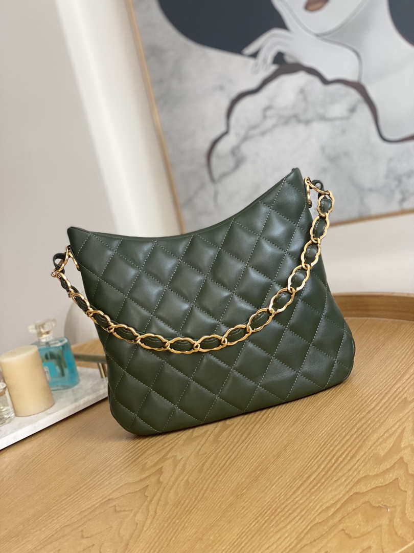 CN AS3631 2022 new hippie underarm Hobo bag Lambskin Dark Green 2 chanel as3631 2022 new hippie underarm bag shoulder bag dark green 002 luxibags.ru .jpg