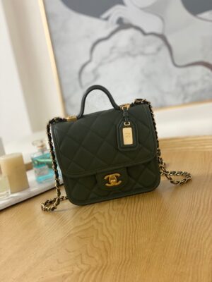 chanel as3652 small flap bag with top handle calfskin gold tone metal dark green 001 luxibags.ru .jpg
