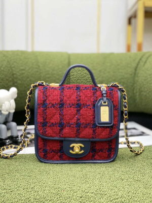 chanel as3652 small flap bag with top handle cotton wool tweed gold tone metal black and red 001 luxibags.ru .jpg