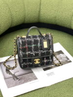 chanel as3652 small flap bag with top handle cotton wool tweed gold tone metal black and white 001 luxibags.ru .jpg