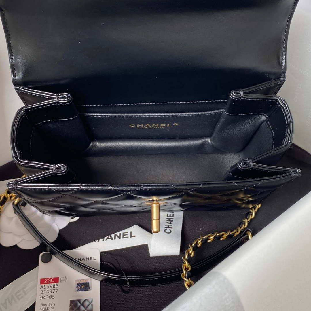 CN AS3886 Mini Flap Bag With Top Handle Shiny Calfskin Black Gold 7 chanel as3886 mini flap bag with top handle shiny calfskin black gold 007 luxibags.ru .jpg