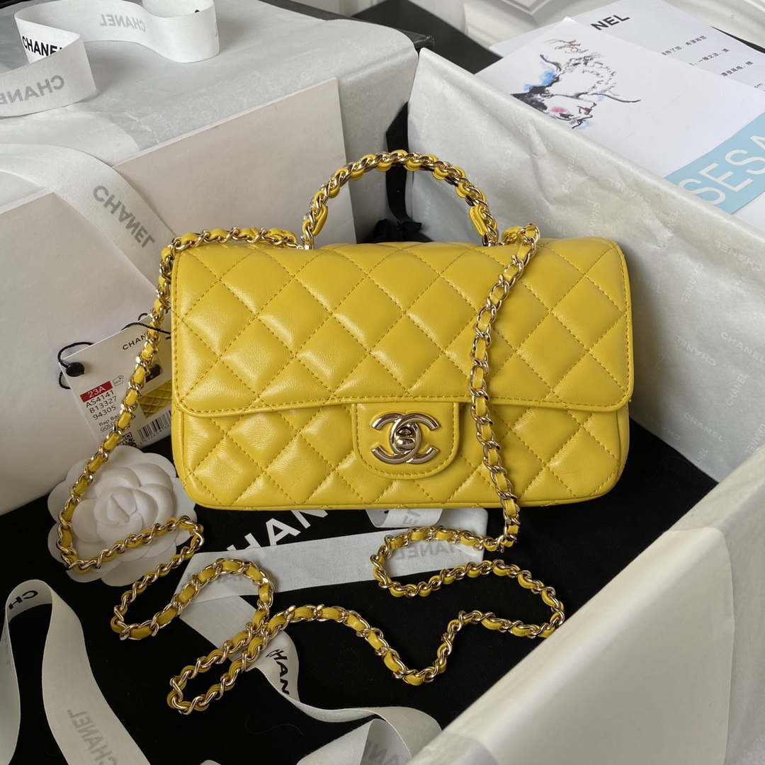 CN AS4141 Camellia Embossed With top Handle Bag Yellow 1 chanel as3970 flap bag with top handle lambskin gold tone metal yellow 001 luxibags.ru .jpg